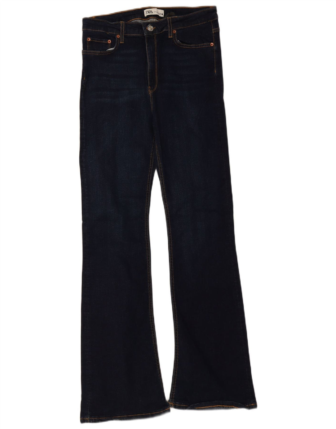 Zara Calça Jeans Feminina Slim Flared EU 40 Médio W30 L32 Azul Marinho Algodão