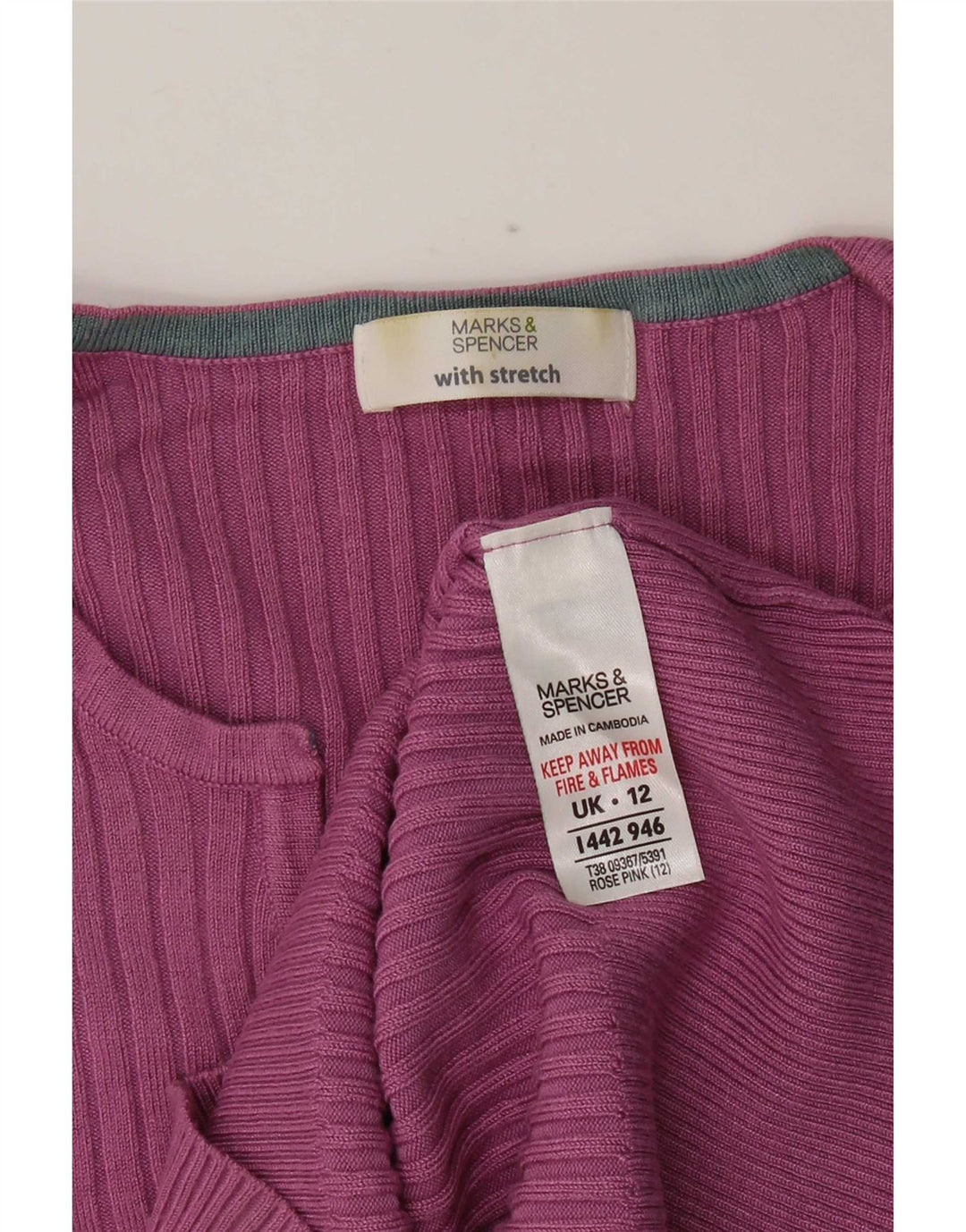 Suéter feminino Marks & Spencer com decote em V Reino Unido 12 viscose rosa médio