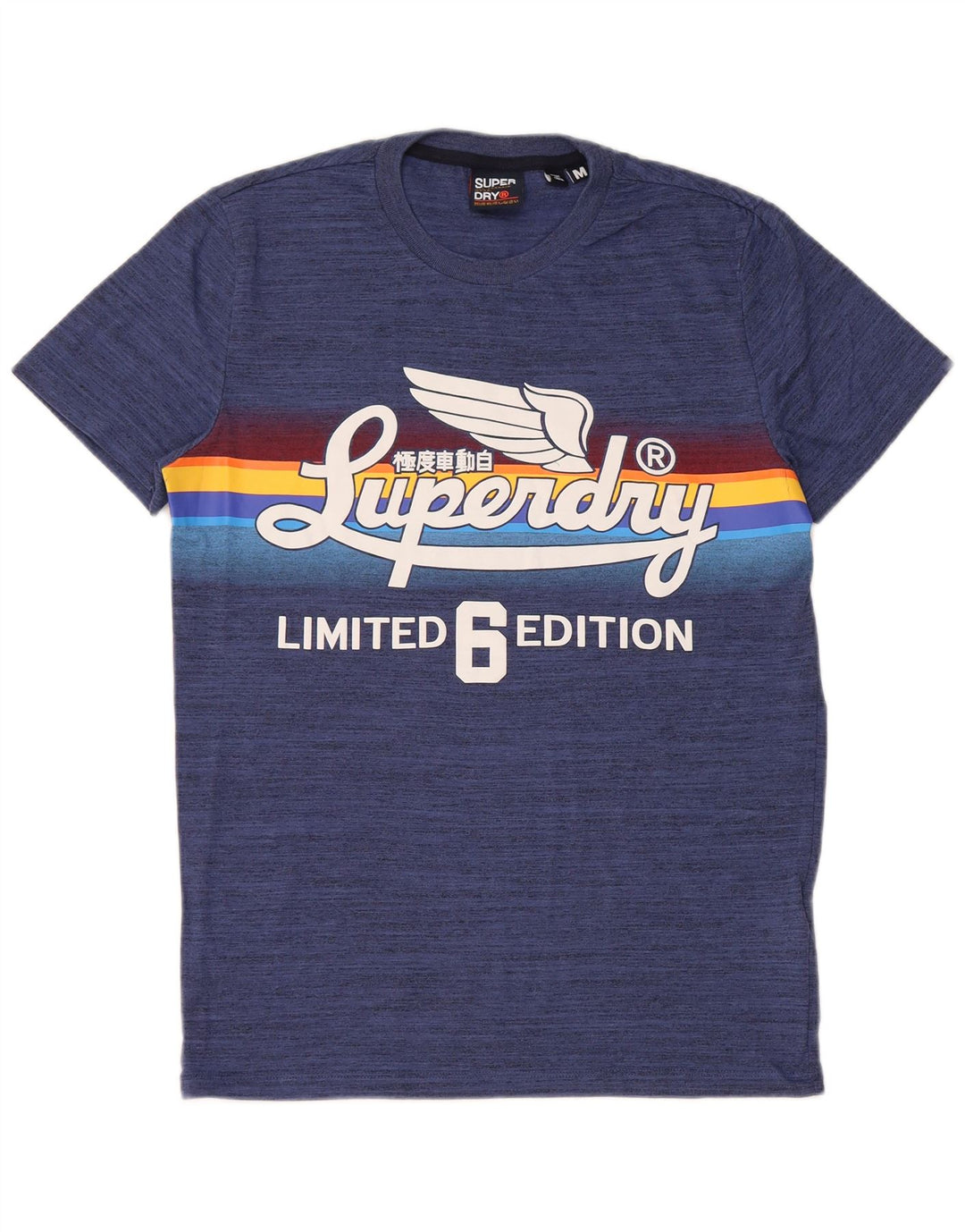 Camiseta masculina Superdry Regular Graphic Top médio azul manchado de algodão