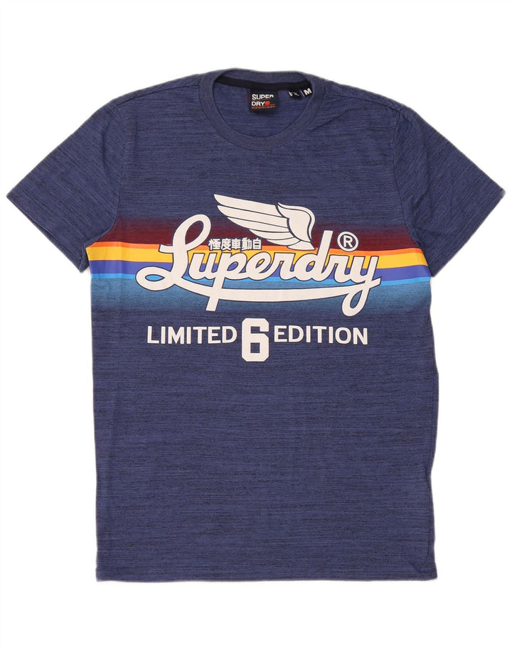 Camiseta masculina Superdry Regular Graphic Top médio azul manchado de algodão