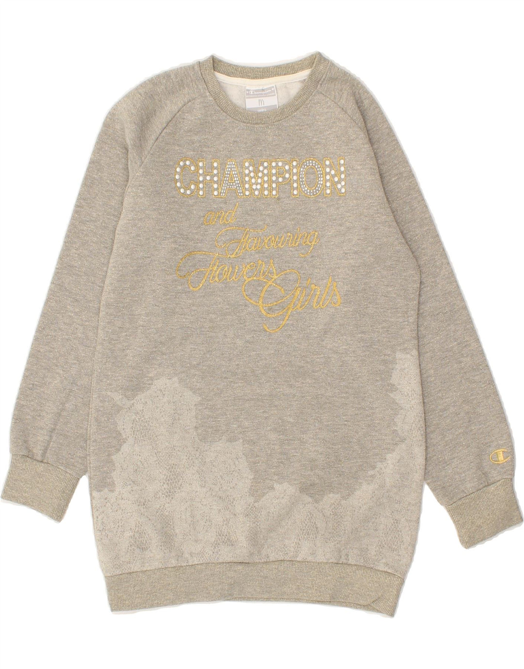 CHAMPION Girls Graphic Jumper Dress 9-10 Years Grey Vintage Champion and Second-Hand Champion from Messina Hembry 
