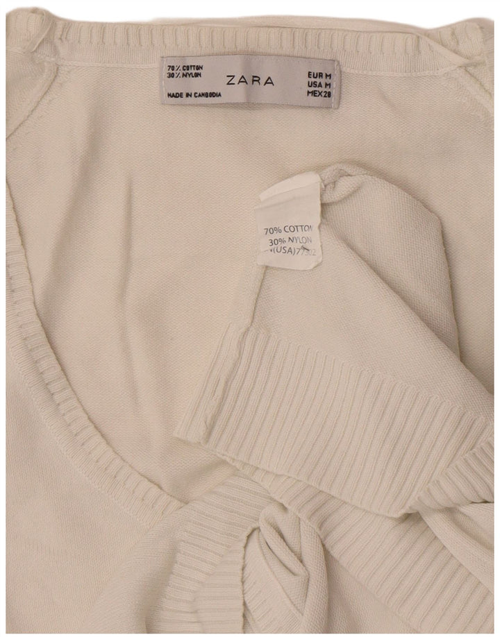 Suéter cardigã feminino Zara UK 12 algodão branco médio