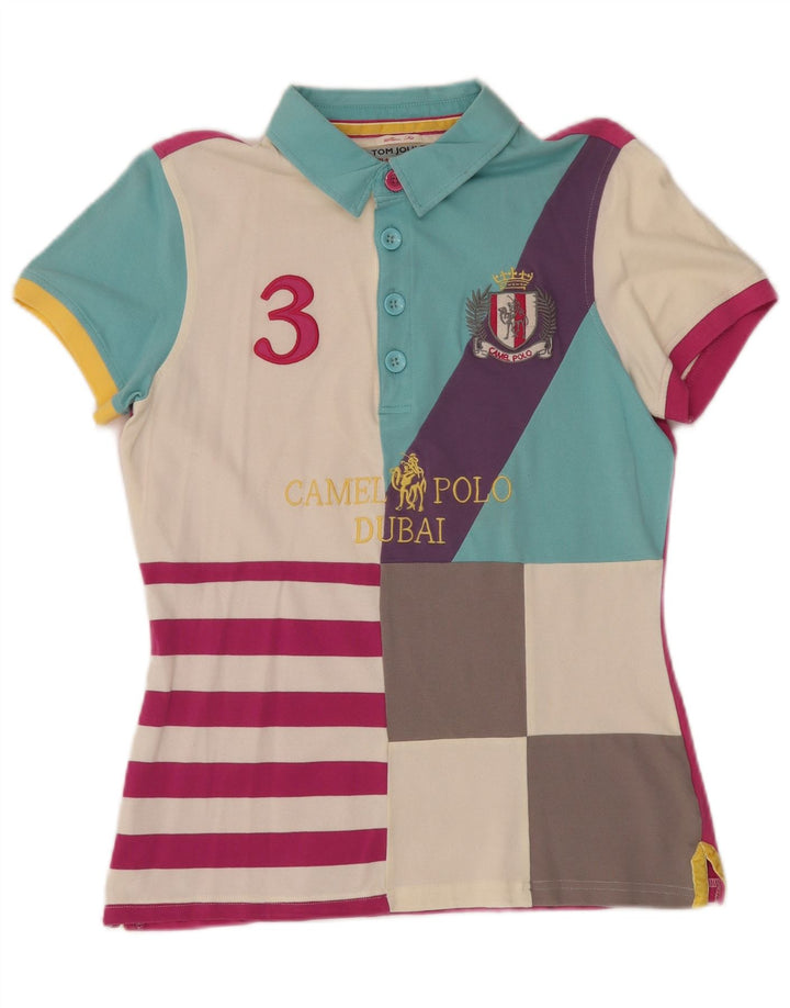Camisa polo feminina TOM JOULE Dubai com estampa de rugby Reino Unido 16 grande multicolorida
