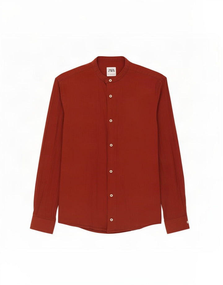 Zara Camisa masculina relaxada fit pequena marrom