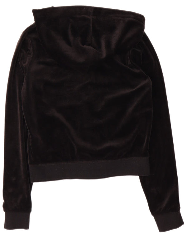 Suéter feminino com capuz e zíper Juicy Couture UK 10 pequeno poliéster preto
