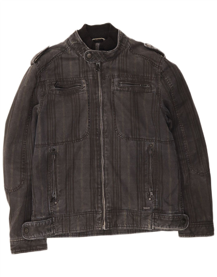 Jaqueta jeans militar masculina Zara UK 40 grande algodão cinza