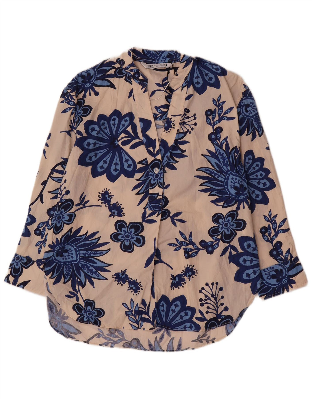 Zara Pulôver Oversized Feminino Reino Unido 6 XS Bege Floral Algodão