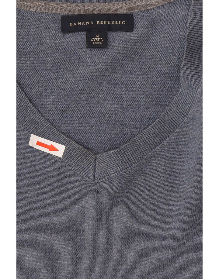 Suéter masculino Banana Republic com decote em V de algodão azul médio
