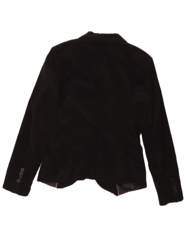 Jaqueta blazer feminina de veludo com 1 botão Zara Reino Unido 10 pequeno algodão preto