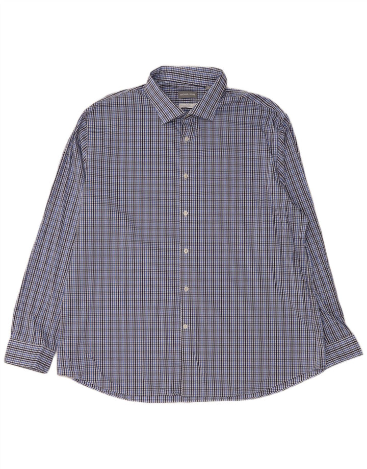 Camisa masculina MICHAEL KORS Slim Fit tamanho 18 1/2 2XL algodão xadrez azul