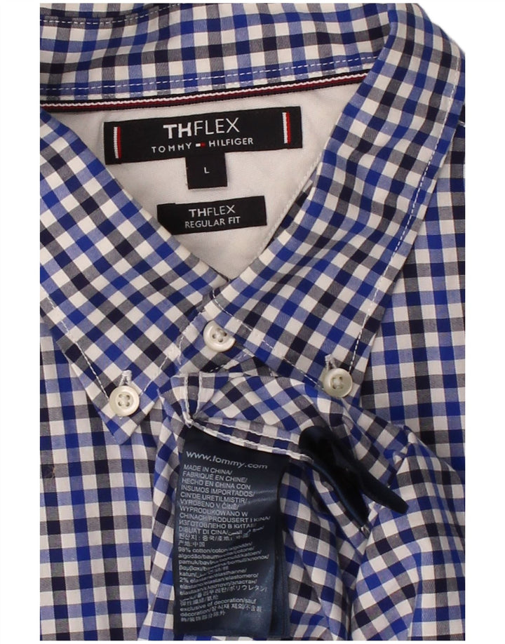 Camisa masculina TOMMY HILFIGER regular fit grande algodão guingão azul