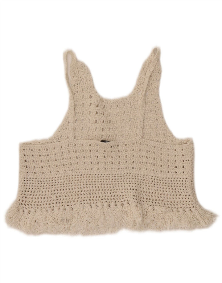 Zara Womens Crochet Cami Top UK 8 Pequeno Algodão Off White