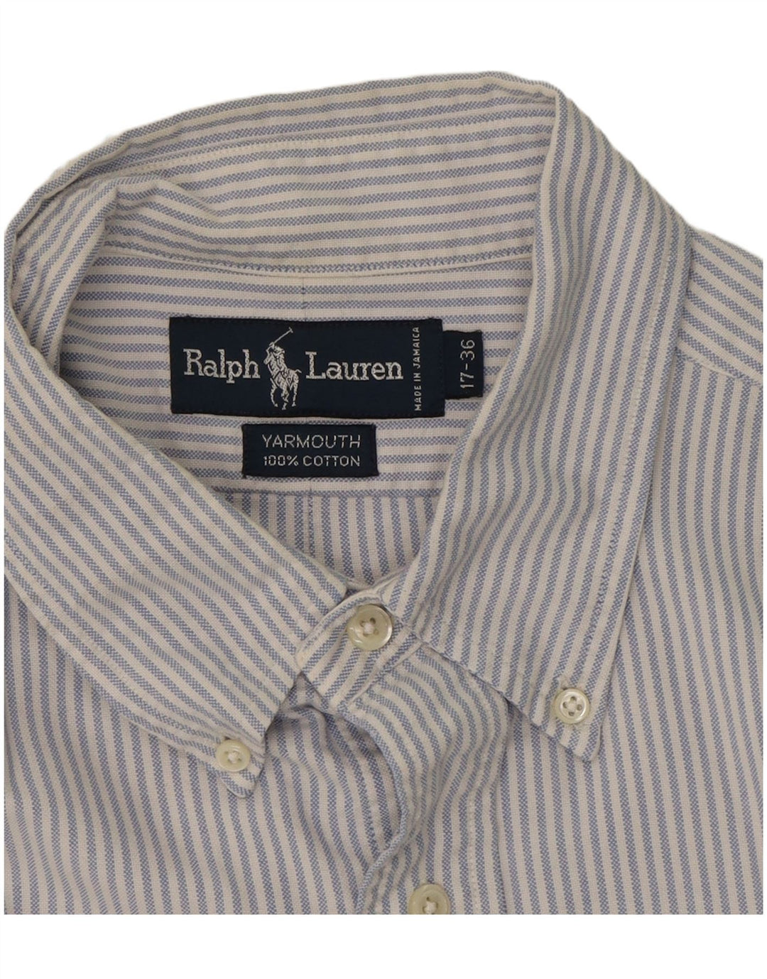 Camisa masculina Yarmouth RALPH LAUREN tamanho 17 XL algodão listrado azul