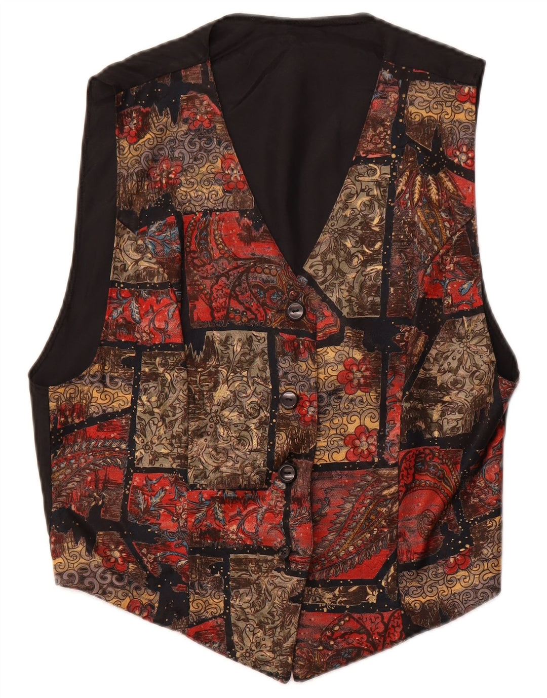 Colete feminino vintage Reino Unido 14 grandes retalhos multicoloridos
