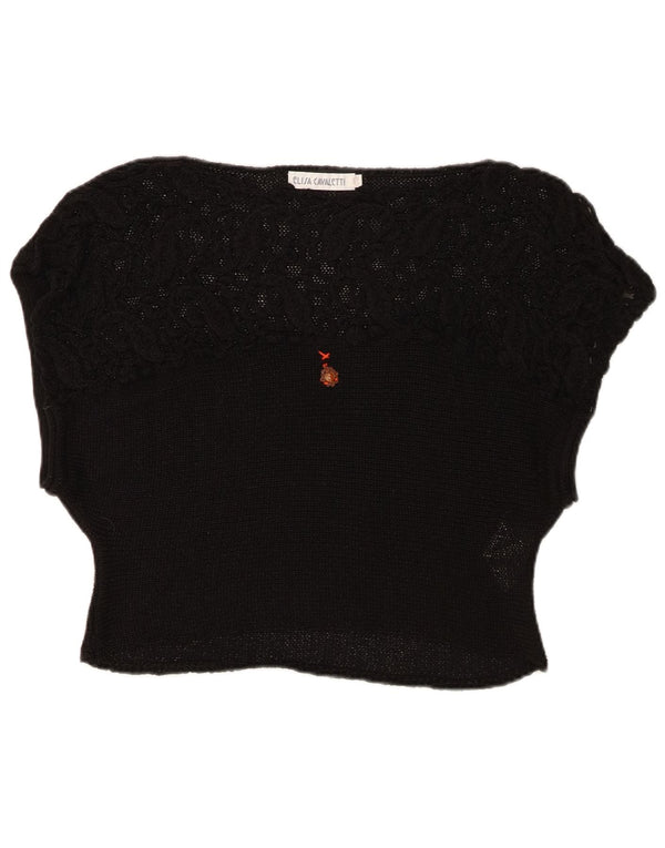 Blusa feminina Elisa Cavaletti em malha cropped UK 16 grande acrílico preto