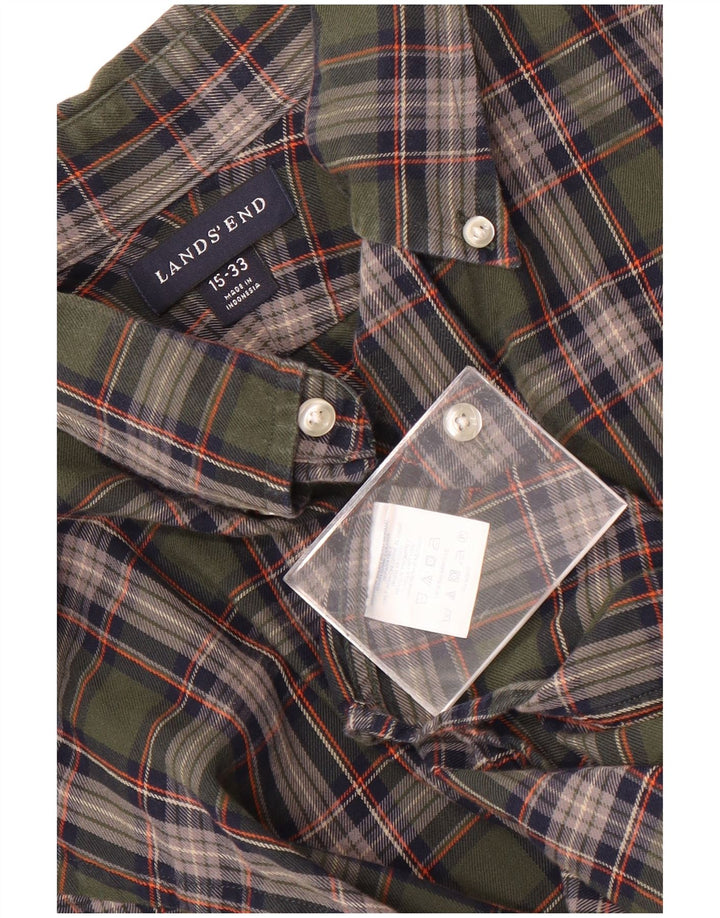 Camisa xadrez masculina Lands End tamanho 15 xadrez verde médio