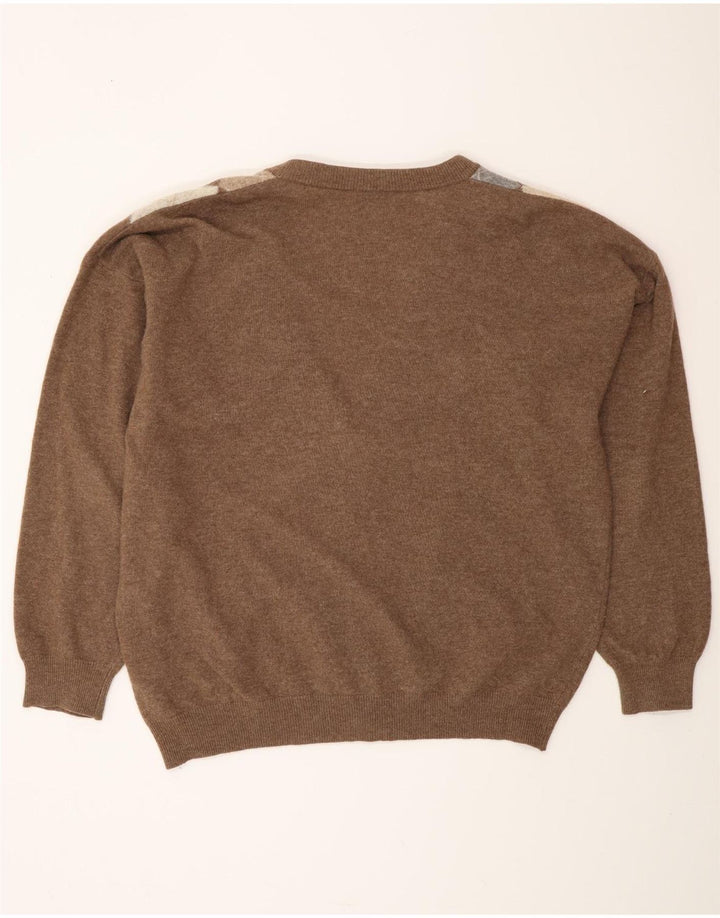 Suéter cardigã masculino MONELLO IT 52 grande marrom argyle/lã diamante