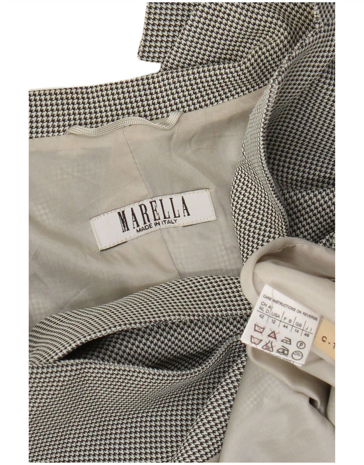 Jaqueta blazer feminina Marella de 3 botões Reino Unido 14 grande branco houndstooth viscose