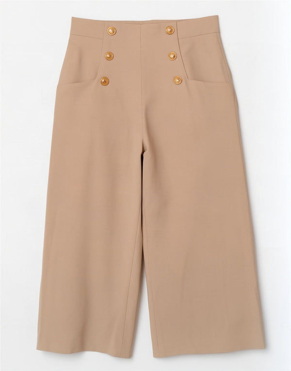 Zara Calça Capri Feminina Perna Larga Médio W28 L22 Poliéster Bege