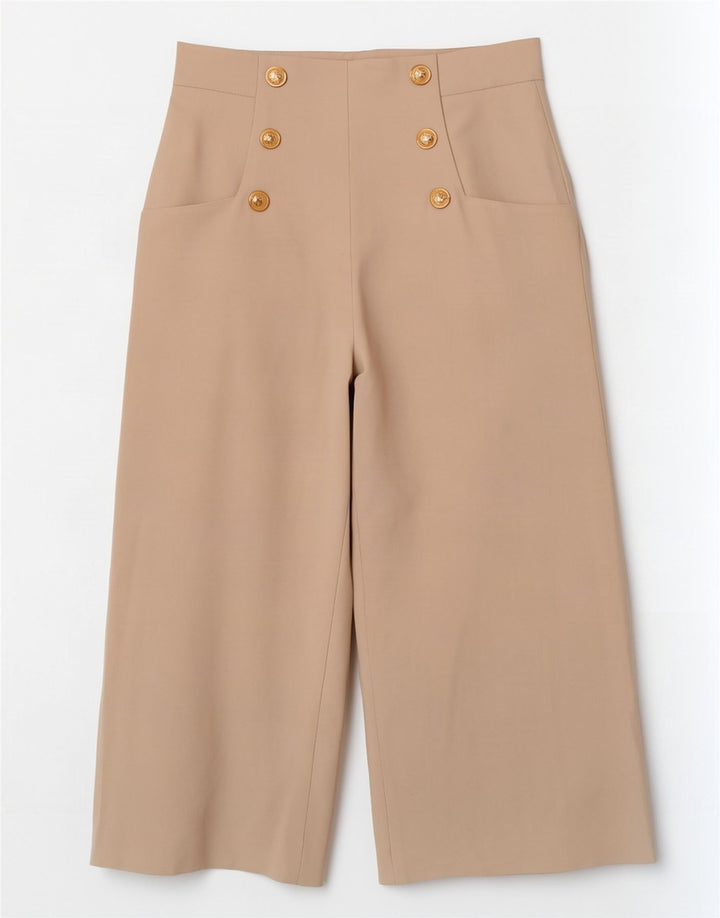 Zara Calça Capri Feminina Perna Larga Médio W28 L22 Poliéster Bege