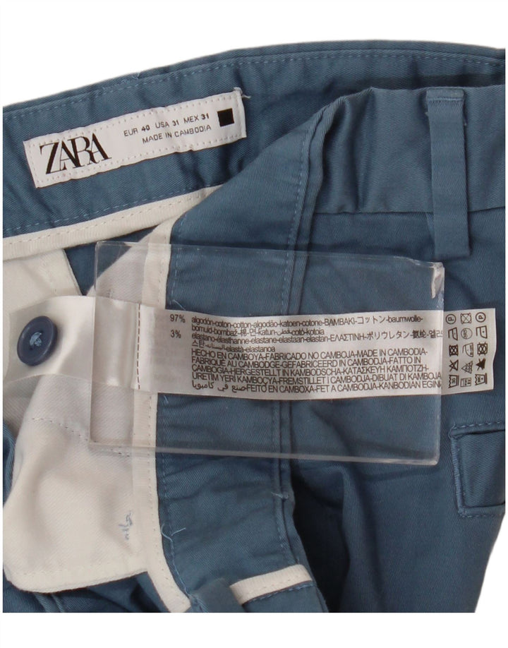 Zara Mens Chino Shorts EU 40 Médio W31 Azul Algodão
