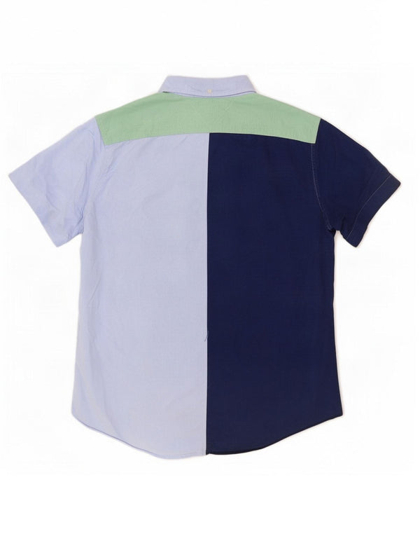 Camisa masculina de manga curta Tommy Hilfiger grande bloco colorido azul marinho
