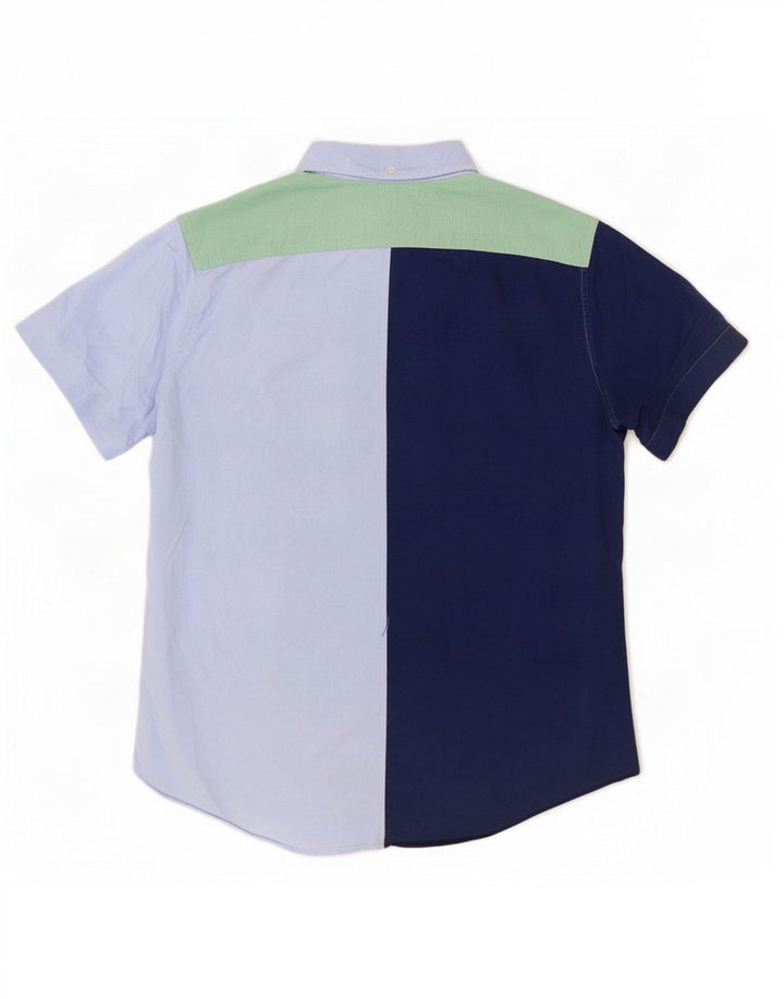 Camisa masculina de manga curta Tommy Hilfiger grande bloco colorido azul marinho