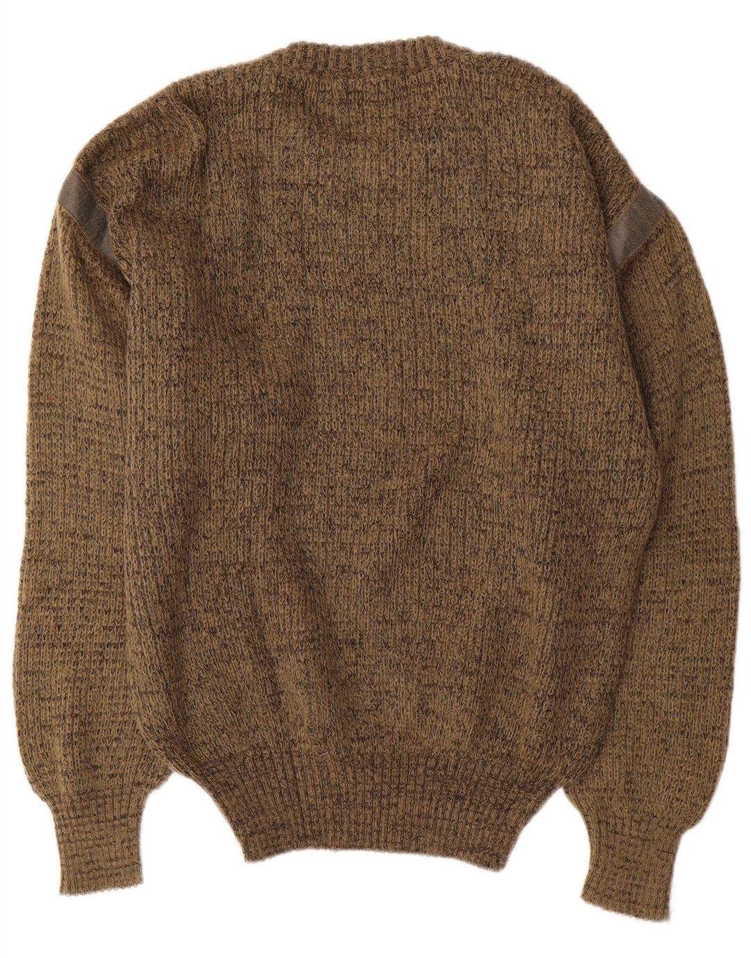 Suéter masculino vintage com gola redonda, médio cáqui salpicado