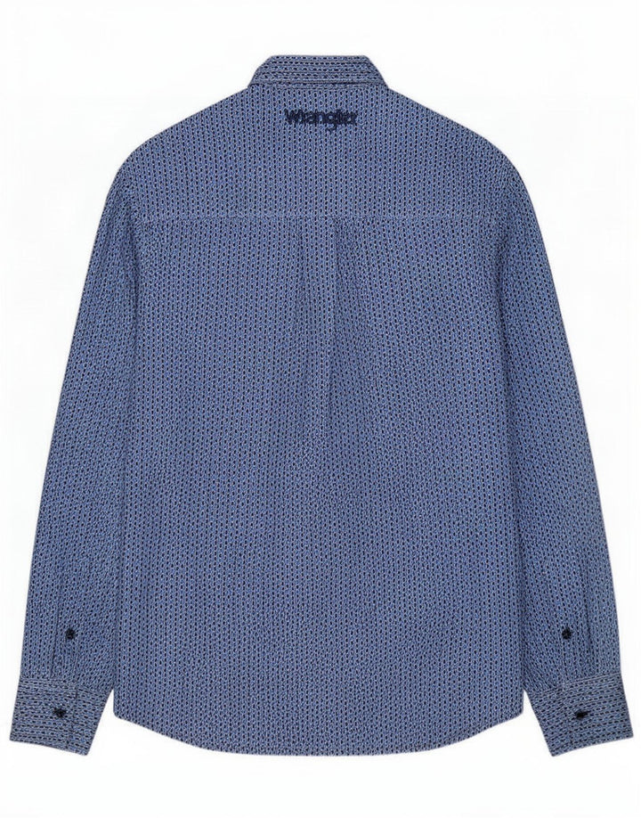 Wrangler Camisa masculina pequena azul geométrica algodão