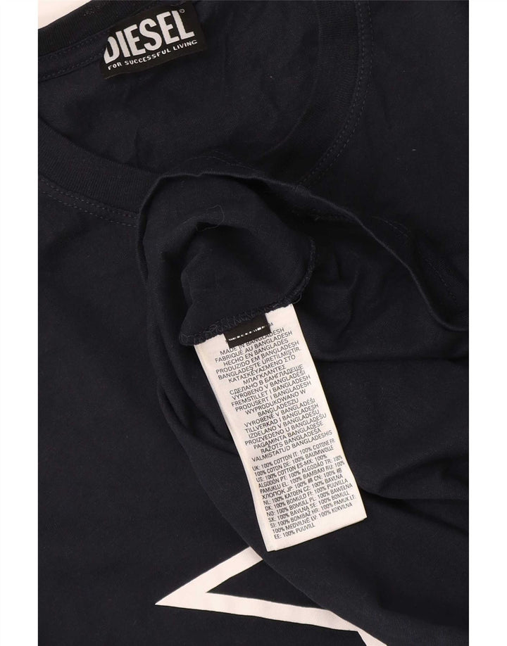 Diesel Camiseta masculina gráfica Top médio algodão azul marinho