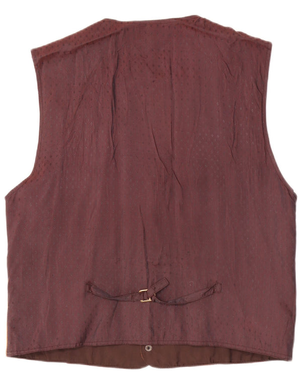 Vintage Mens Graphic Suede Waistcoat XL Brown Leather