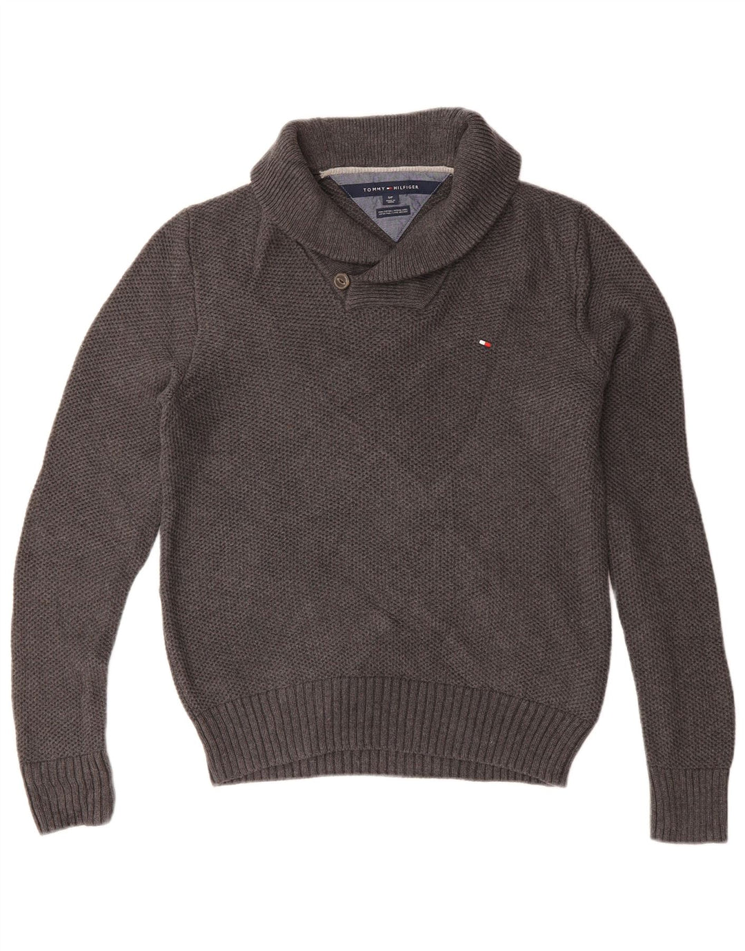 Suéter masculino TOMMY HILFIGER com gola xale e algodão cinza pequeno