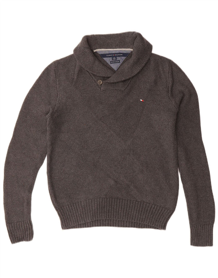 Suéter masculino TOMMY HILFIGER com gola xale e algodão cinza pequeno