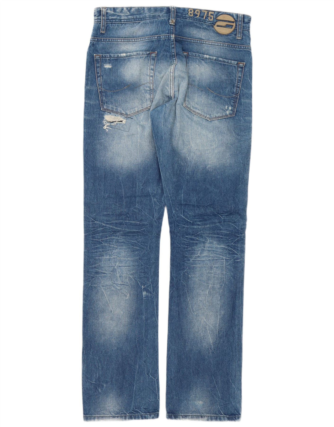 Jack & Jones Calça jeans reta masculina desgastada W32 L34 azul patchwork algodão