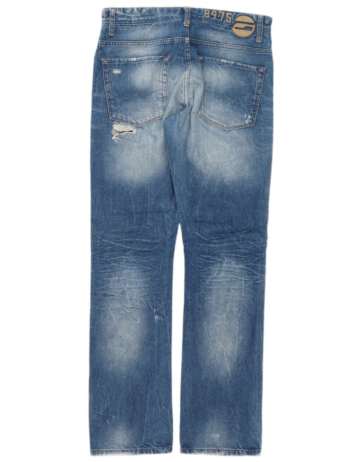 Jack & Jones Calça jeans reta masculina desgastada W32 L34 azul patchwork algodão