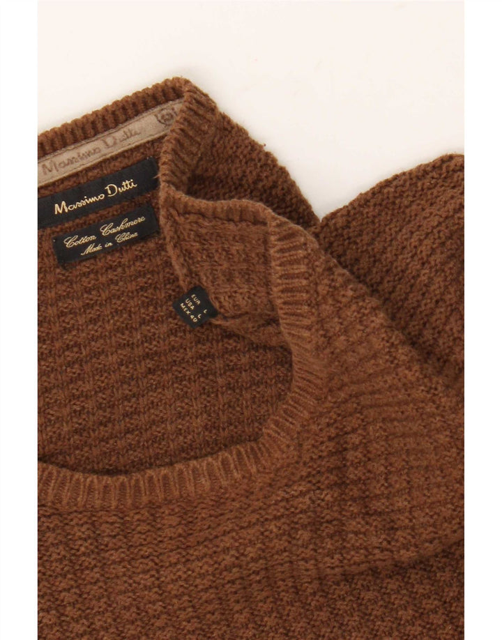 Suéter masculino Massimo Dutti com gola redonda, grande algodão marrom