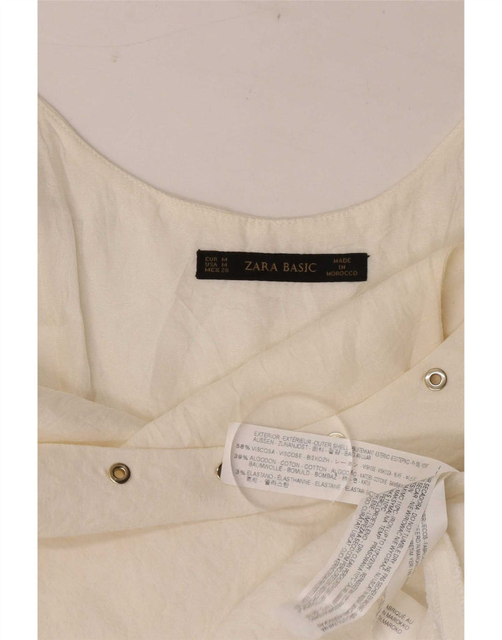 Vestido feminino Zara sem mangas evasê UK 12 médio branco viscose