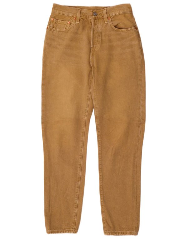 Calça casual feminina LEVI'S 501 de cintura alta W27 L30 algodão marrom