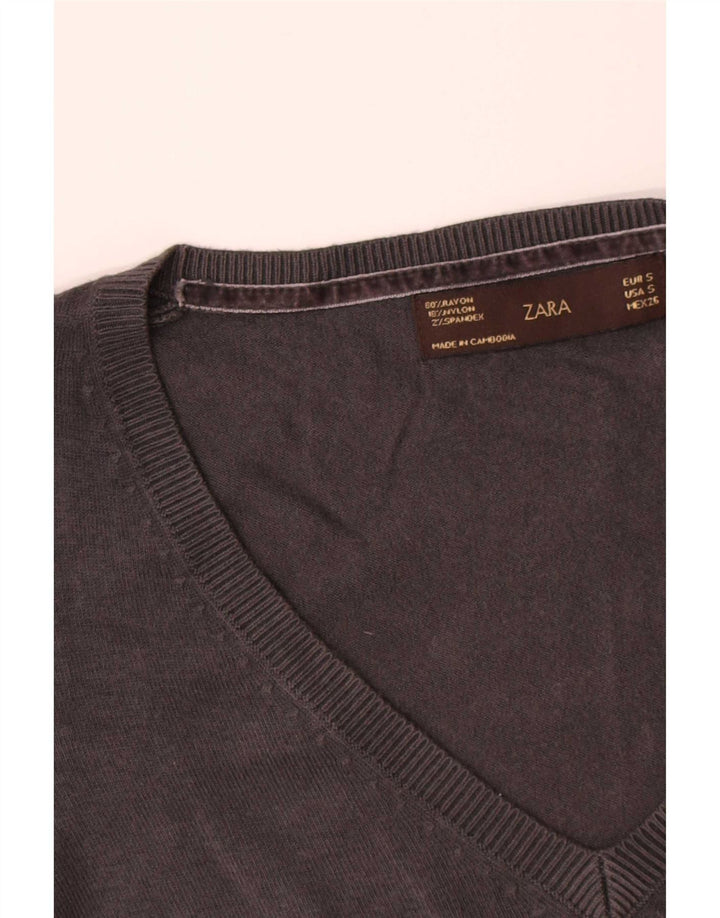 Suéter feminino Zara com decote em V Reino Unido 8 pequeno cinza