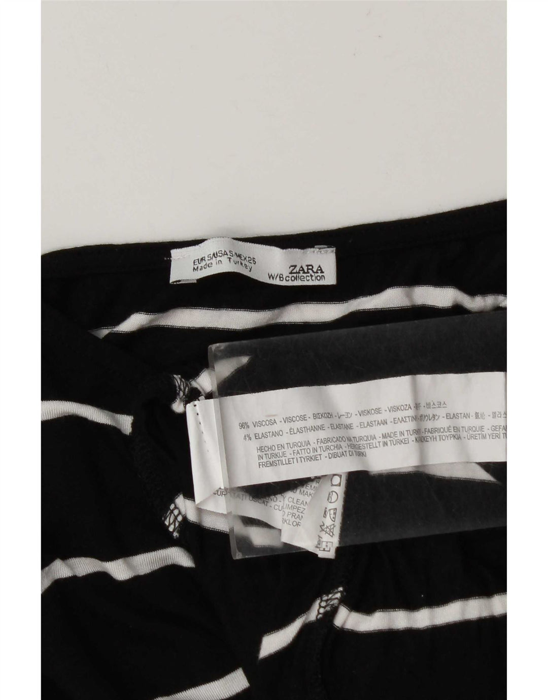 Zara Top feminino oversized manga comprida Reino Unido 10 viscose listrada preta pequena