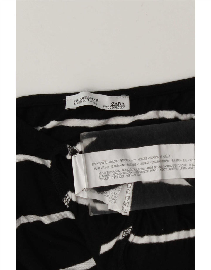 Zara Top feminino oversized manga comprida Reino Unido 10 viscose listrada preta pequena
