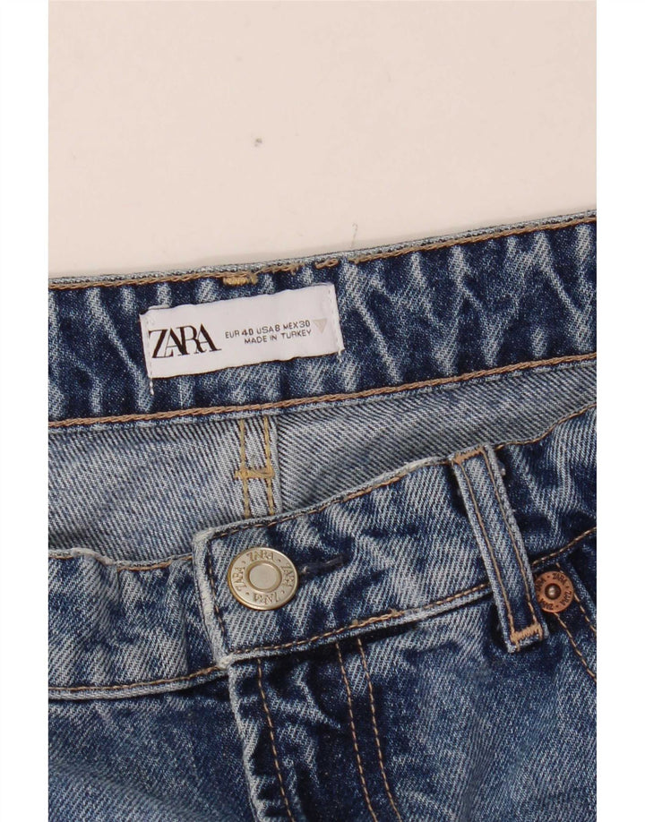 Calça jeans feminina Zara com perna larga desgastada EU 40 médio W30 L33 algodão azul