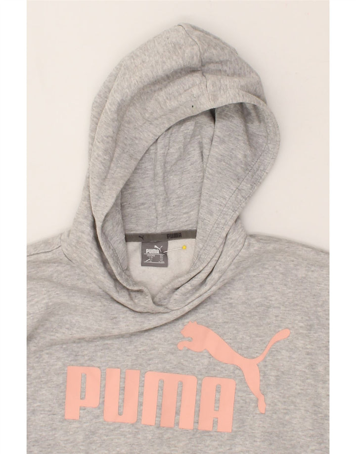 PUMA Girls Crop Graphic Hoodie Jumper 11-12 Years Grey Cotton Vintage Puma and Second-Hand Puma from Messina Hembry 