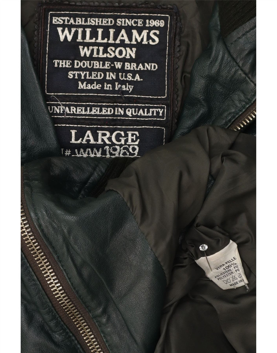 Jaqueta de couro masculina Williams Wilson Reino Unido 40 couro verde grande