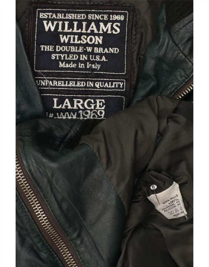 Jaqueta de couro masculina Williams Wilson Reino Unido 40 couro verde grande