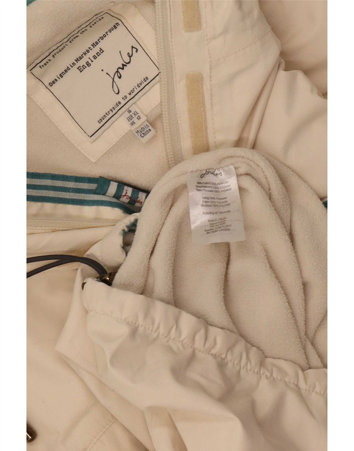 Jaqueta Anorak de grandes dimensões com capuz e capuz feminino Joules Reino Unido 16 grande poliéster branco