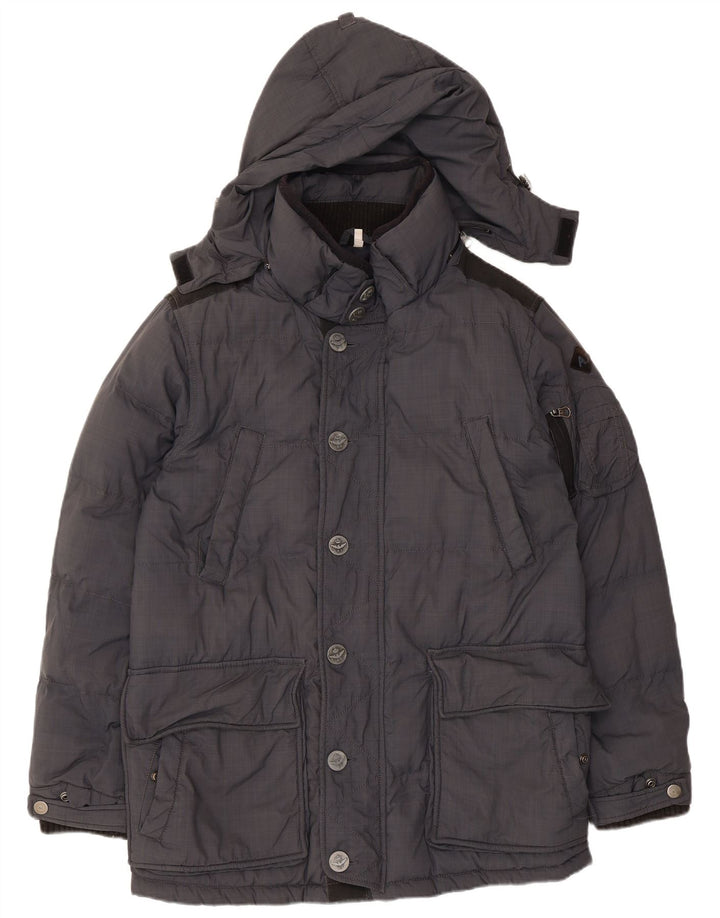 Casaco acolchoado com capuz masculino Armani UK 38 poliamida cinza médio