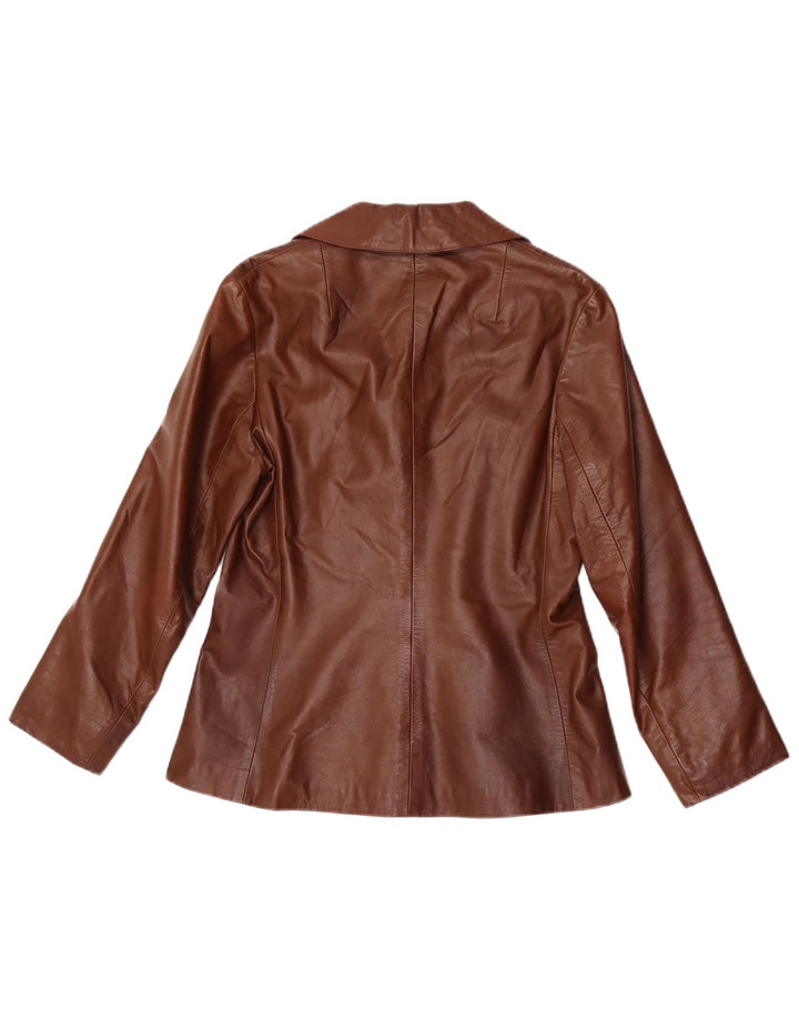 Jaqueta blazer feminina vintage de couro com 3 botões Reino Unido 12 marrom médio