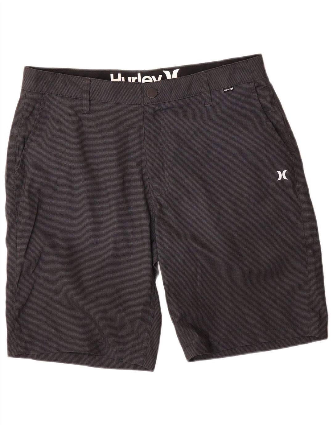 HURLEY Mens Chino Shorts W34 Grande Espinha de Peixe Cinza Poliéster