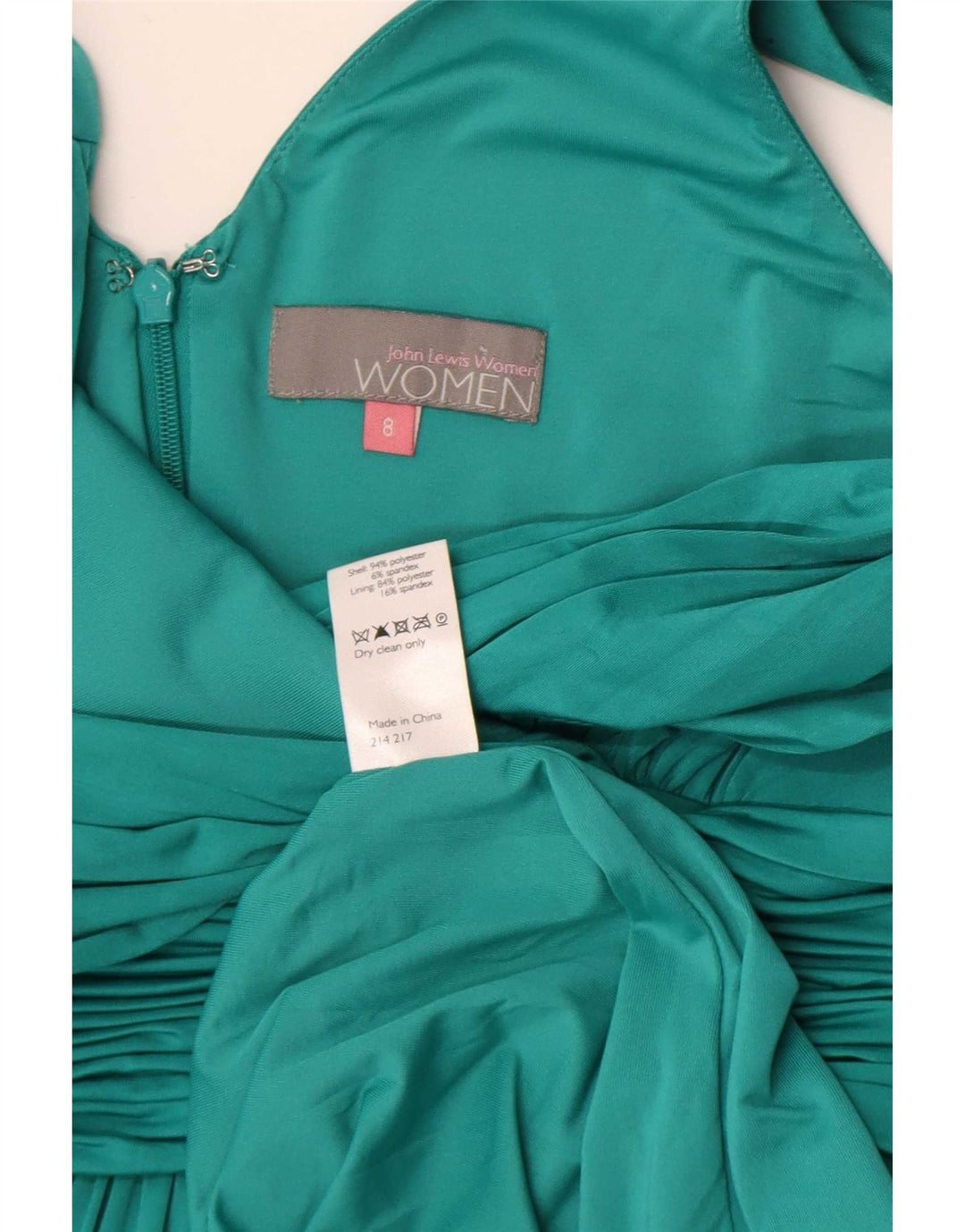 Vestido império feminino sem mangas John Lewis Reino Unido 8 pequeno poliéster verde